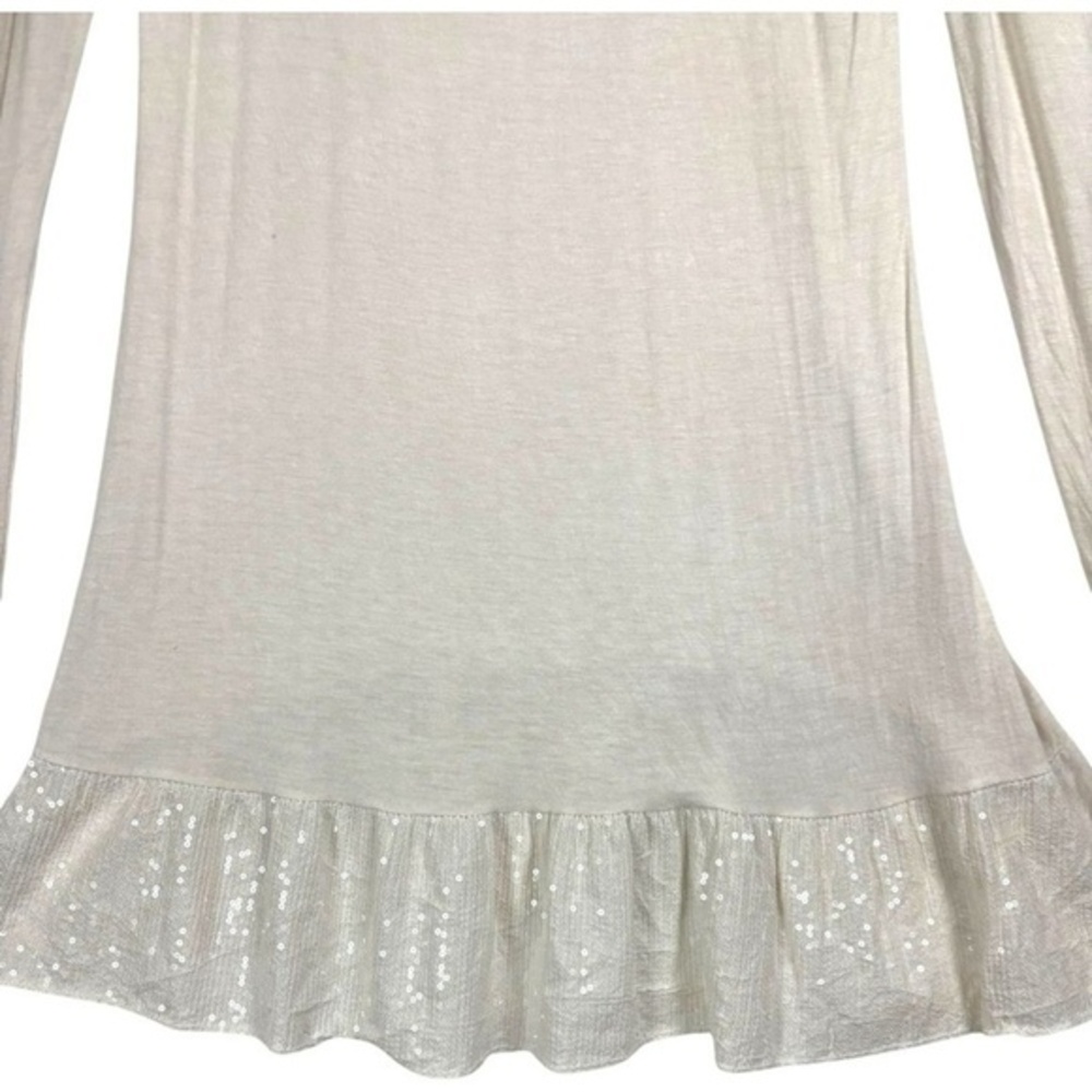 Scandal Made in Italy Cream Long Sleeve Top Sequin‎ Ruffle Hem Lagenlook Size M - Picture 2 of 6